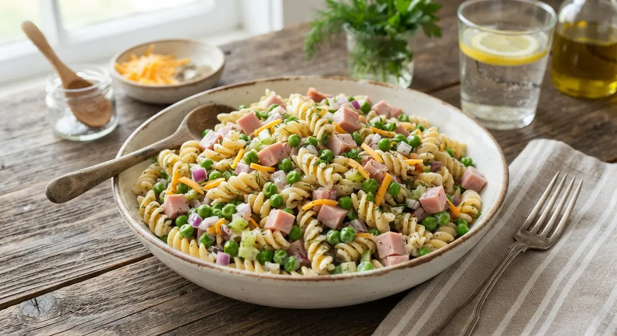 Creamy Pasta Salad with Sweet Peas and Diced Ham